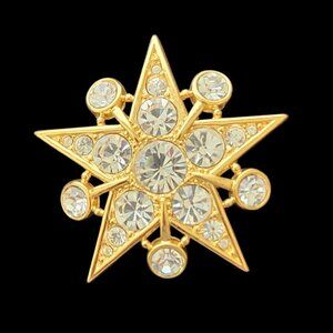 Vintage Swarovski Gold-Tone Starburst Brooch With Sparkling Crystals